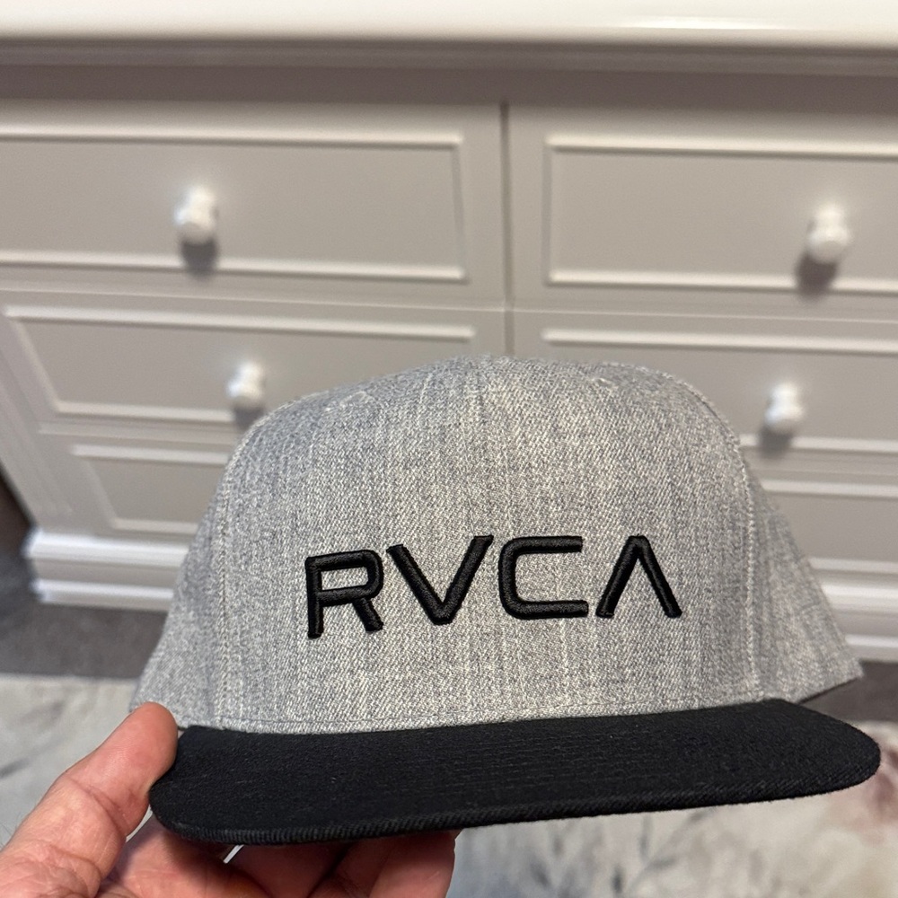 RVCA Grey Crown Black Brim Snapback Hat